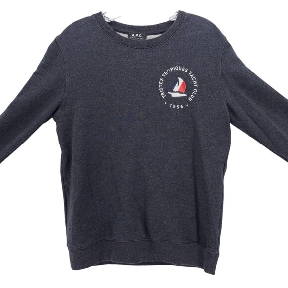 A.P.C. Rue Madame Charcoal Gray Sweatshirt Cotton Terry Yacht Club Logo Men's XS - Picture 2 of 6